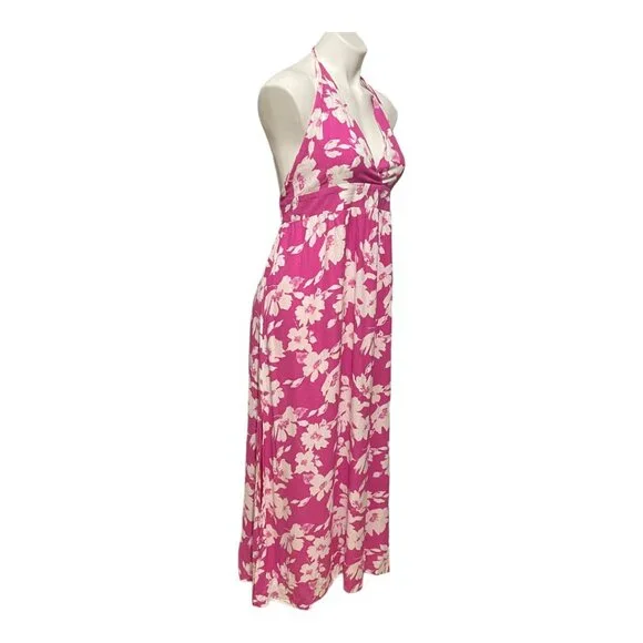 Lulu's XL Follow The Summer Pink Floral Halter Side Slit Midi Dress - Picture 5 of 10